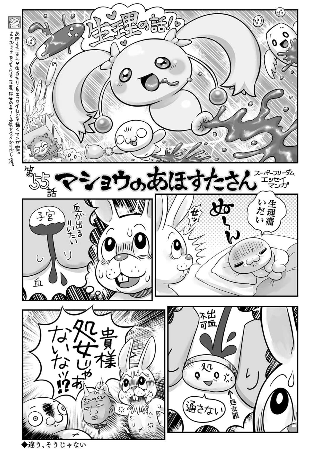 【エロ漫画】生理のアレコレについて子宮の構造と合せて図解で説明。また生理の時の必需品から生理に対する意識の問題まで幅広く取り上げています【あほすたさん：マショウのあほすたさん 第55話】