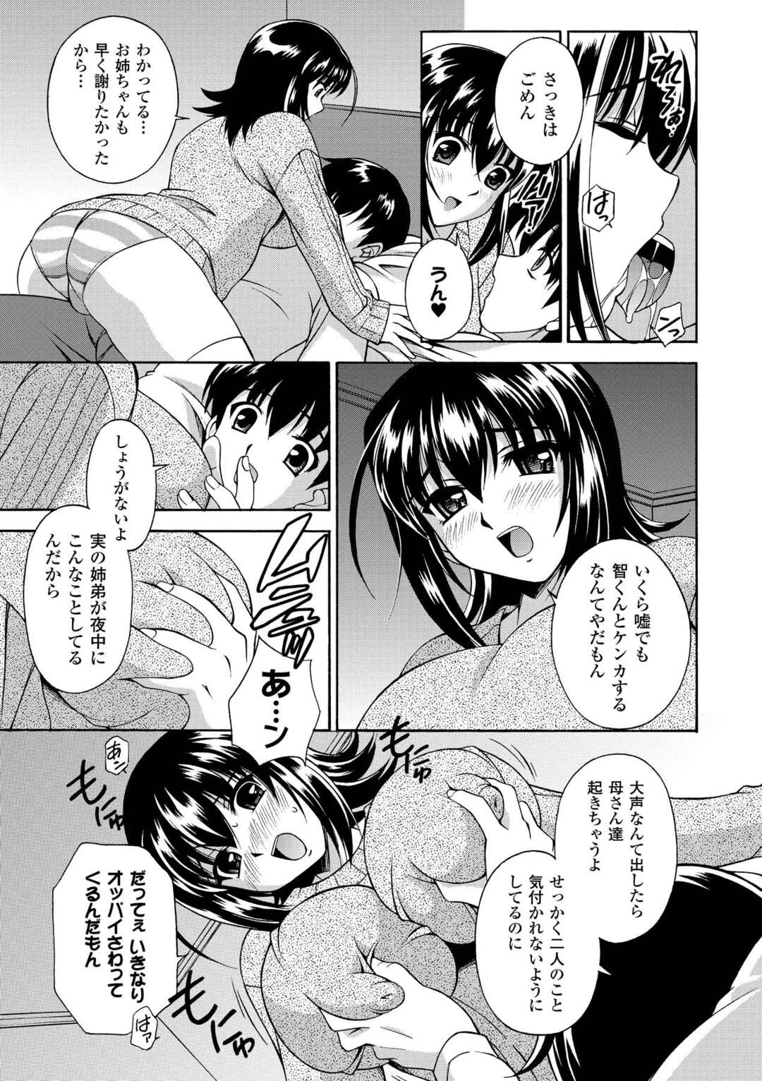 【エロ漫画】弟といつも喧嘩ばかりしている巨乳の姉…両親がいない時には弟にフェラをしていちゃラブ近親相姦で連続アクメ！【秋葉わたる：ケンカするほど仲がイイ】