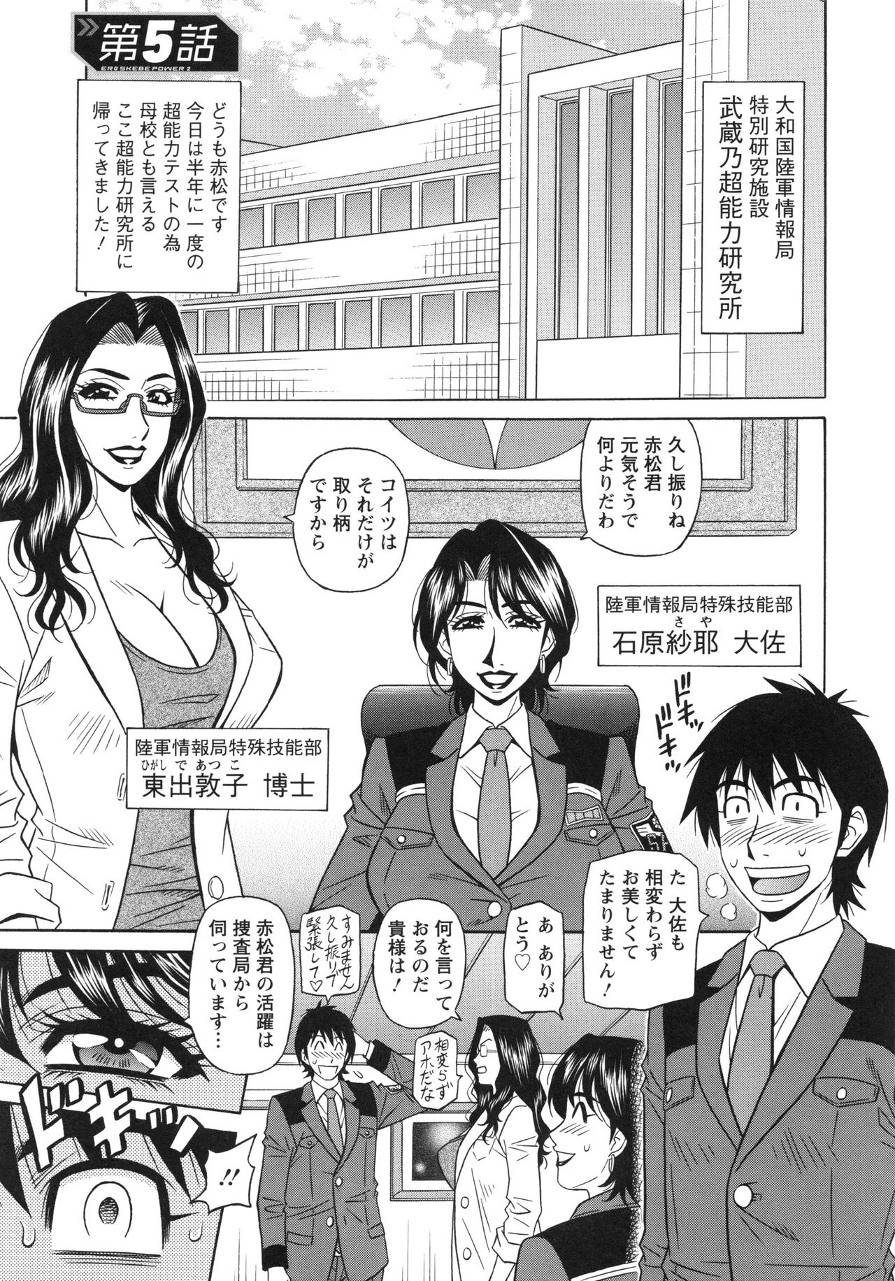 【エロ漫画】エロ衣装に身をまとって、被検体の性欲処理をする上司…体調の変化や能力に違和感を感じないか確かめるために、エロ衣装を着た上司がえっちなテストを行う。【尾崎晶：エロ・スケベ・パワー！E・S・P！2】 2ページ